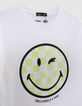 Girls’ white T-shirt with green SMILEYWORLD checkerboard image-3