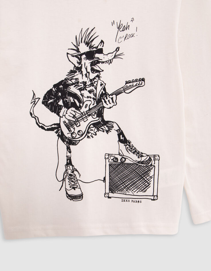 T-shirt écru coton bio dessin rat-rockeur garçon-6