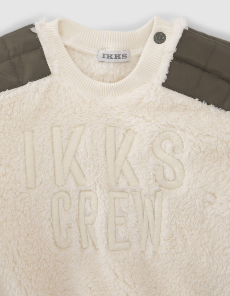 Sudadera beige Sherpa nailon caqui hombros bebé niño-3