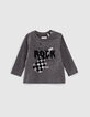 T-shirt gris coton bio visuel guitare floqué bébé garçon -1