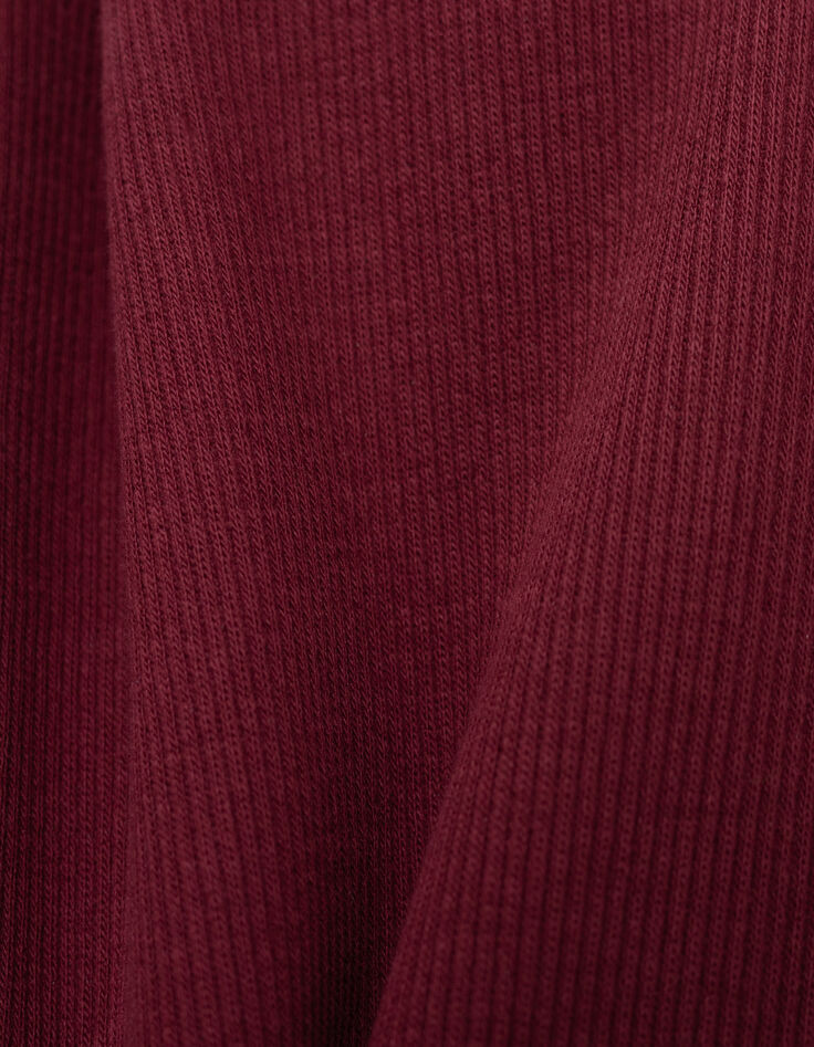 Girls' burgundy rib-knit T-shirt-8