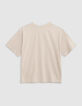 Beige T-shirt biokatoen, tekst fluwelen flocking meisjes-3