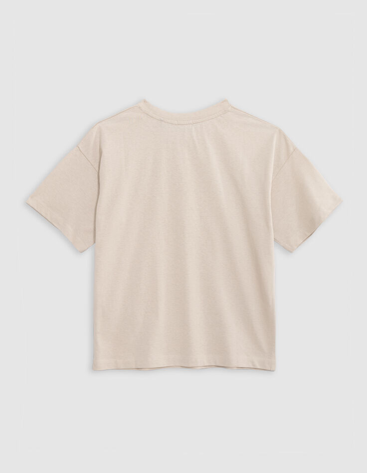 Beige T-shirt biokatoen, tekst fluwelen flocking meisjes-3