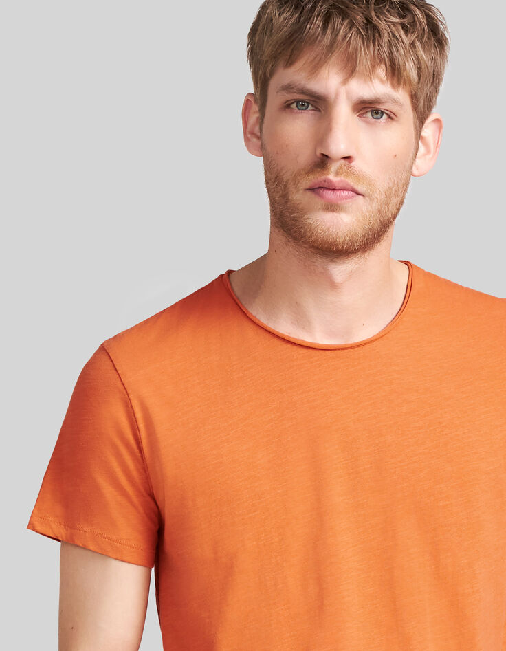 T-shirt L'Essentiel orange coton bio col rond Homme-5