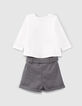 Baby girls’ ecru T-shirt and grey shorts outfit-6