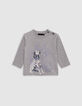 Grey T-shirt organic cotton visual dog and lasers baby boy-1