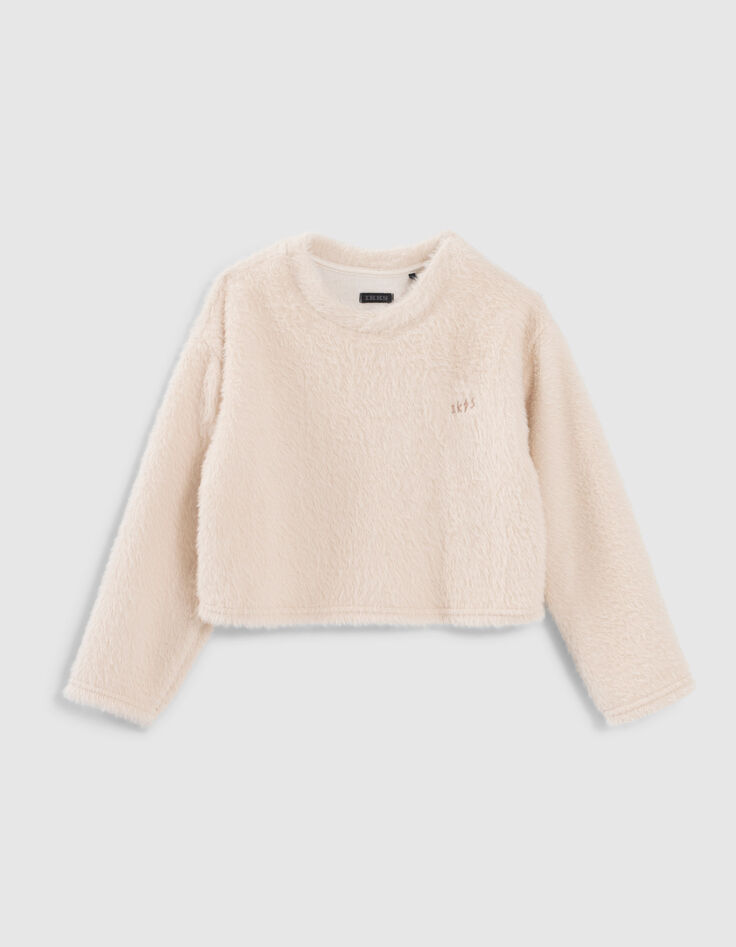 Girls’ ecru fluffy knit sweatshirt-1