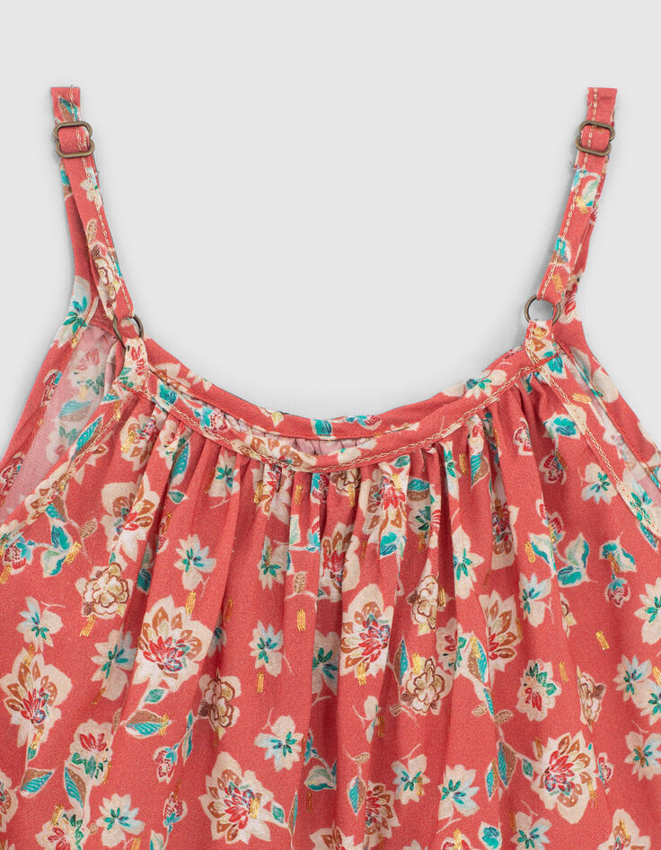 Girls’ coral strappy top with flower print-2