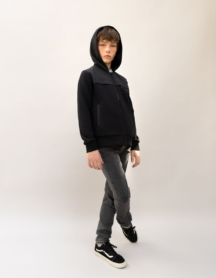 Boy's black two-material patent logo zipped cardigan-2