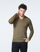 Men’s khaki wool V-neck sweater-2