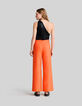 Pantalón de traje naranja algodón lino mujer-4