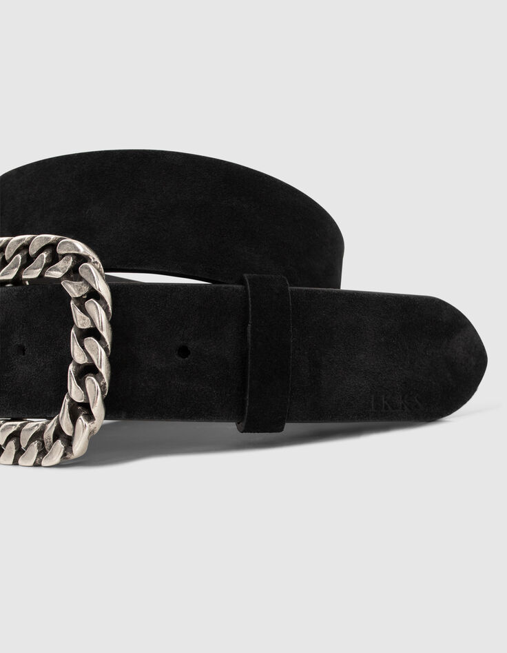 Ceinture noire cuir velours boucle façon gourmette femme-4