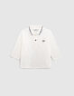 Baby boy's ecru organic cotton polo shirt, jacquard collar-1