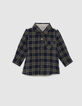 Baby boys’ navy mixed-fabric checked shirt-1