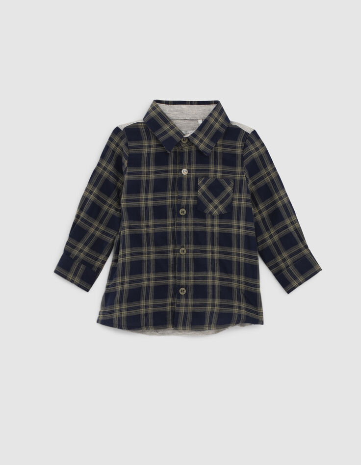 Chemise navy bi matière à carreaux bébé garçon -1