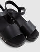 Women’s black leather sandals with wooden heels-4