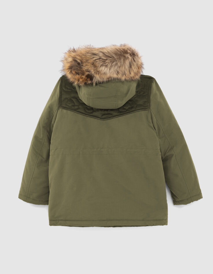 Parka 3 en 1 caqui con bomber silver reversible niña-3