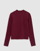 Girls' burgundy rib-knit T-shirt-4