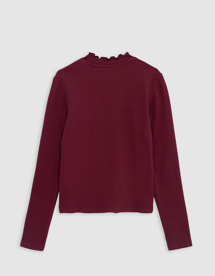 Girls' burgundy rib-knit T-shirt-4