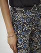 Pantalon droit en crêpe imprimé fleurs bleues femme-3