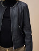 I.Code black leather jacket with chain on collar-5