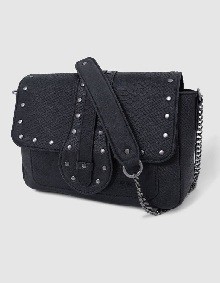 Schwarze Handtasche Mädchen, recycelt, Prägung und Nieten-3