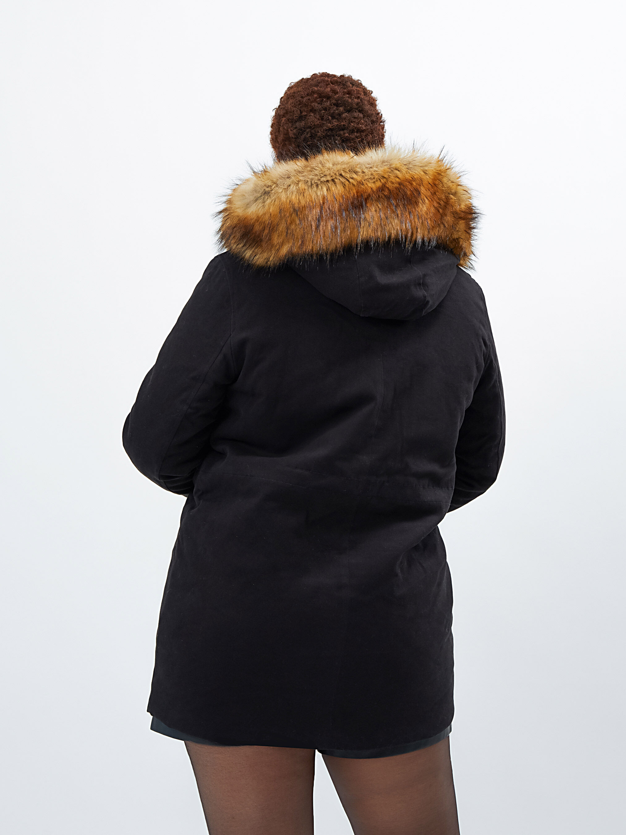 I.Code black fur-lined duffle coat-style parka