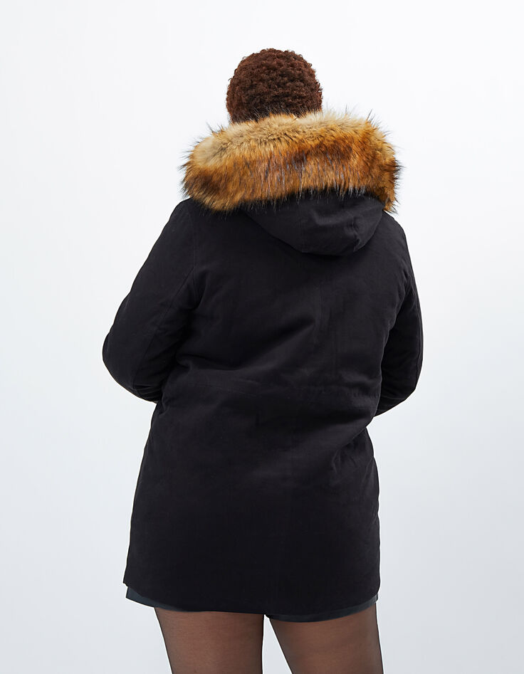 I.Code black fur-lined duffle coat-style parka-3