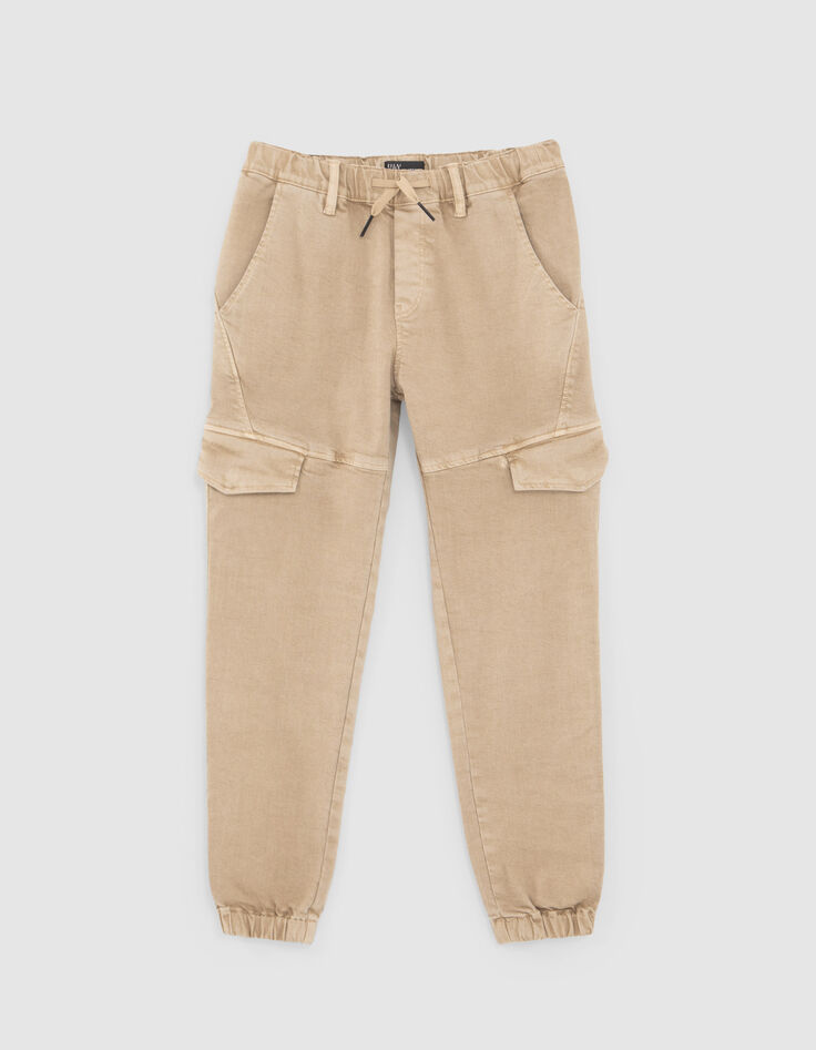 Boys’ beige COMBAT trousers with elasticated waist-1