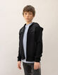 Boy's black two-material patent logo zipped cardigan-1