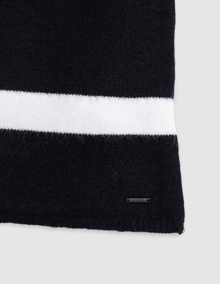 Girl's black knit scarf with white stripes-5