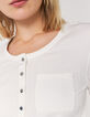 Tee-shirt blanc cassé manches longues maille côtelée femme-4