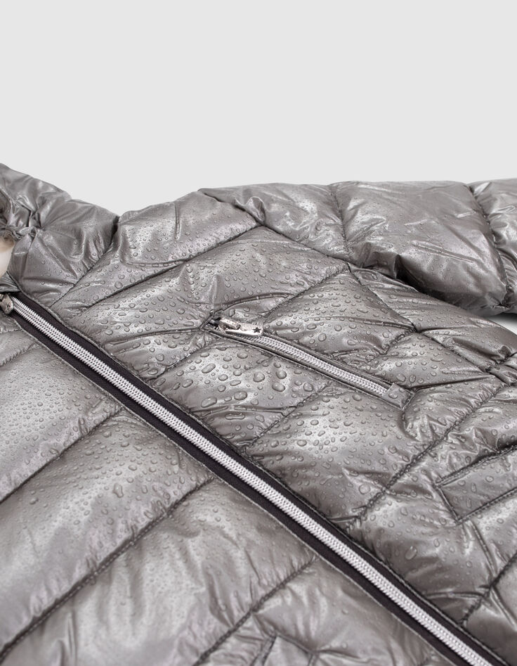 Girls’ dark silver fur-lined hooded long padded jacket-7