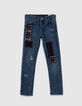 Boys' light blue slim jeans with check badges-1