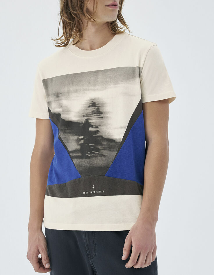 Men’s electric blue T-shirt with blurry motorbike rider-1