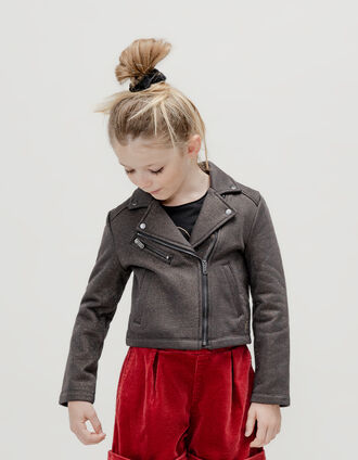 Zwart fleece bikervest met pailletten voor meisjes