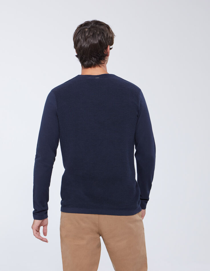 Men's navy V-neck sweater with Ottoman ribbing-2