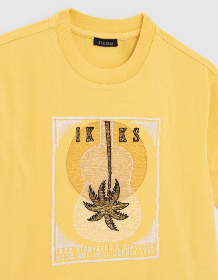 T-shirt jaune guitare et palmiers brodés garçon-3