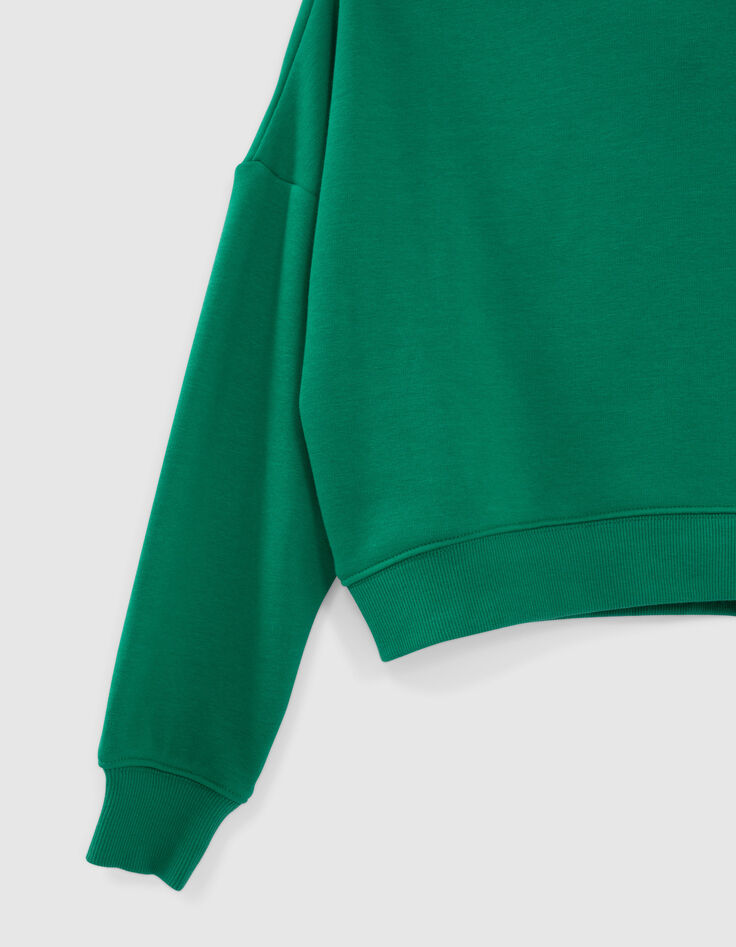 Grünes Crop-Mädchensweatshirt mit Flockierung hinten-6
