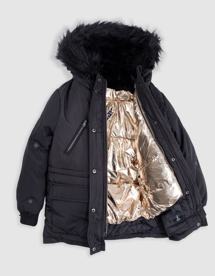 Parka 2-en-1 noire avec doudoune dorée sans manches fille-4