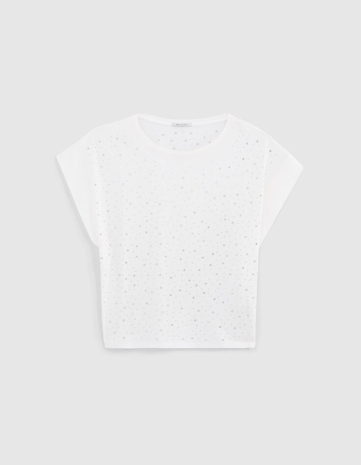 T-shirt met witte facetgeslepen stud voor dames-5