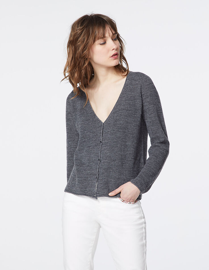 Women’s grey hairy decorative reversible cardigan-1