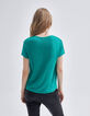 Mintgrünes Damen-T-Shirt aus Leinen mit Stickerei-3