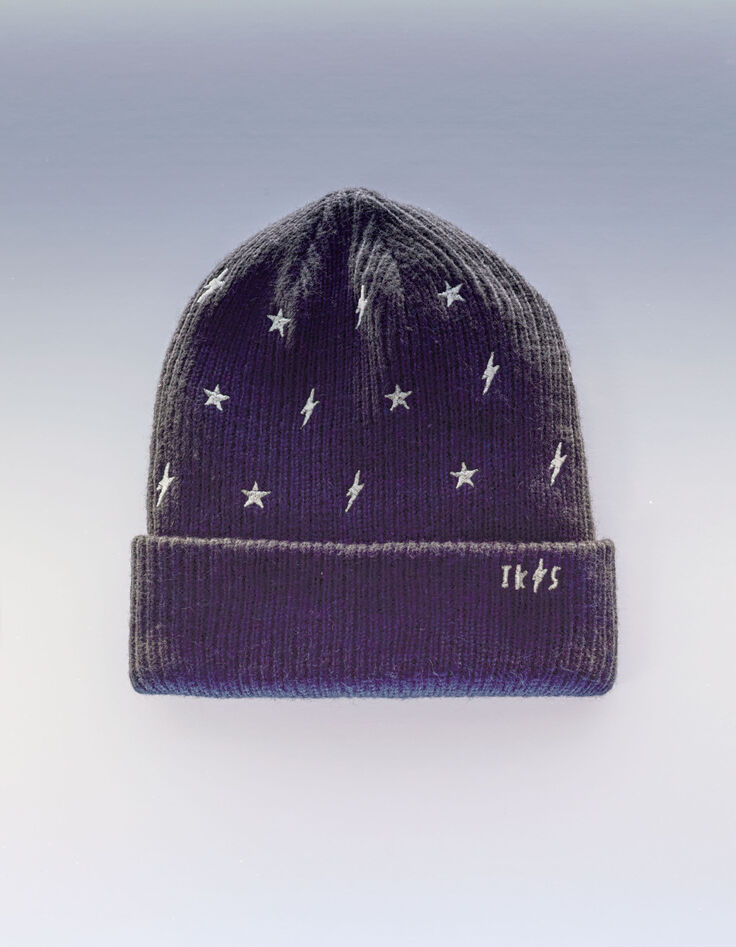 Girls’ black knit beanie, embroidered gold stars/lightning-6