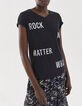 Women’s black rock slogan image organic cotton T-shirt-2