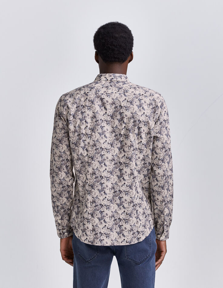 Stahlblaues SLIM-Herrenhemd mit Liberty®-Rosenprint-3