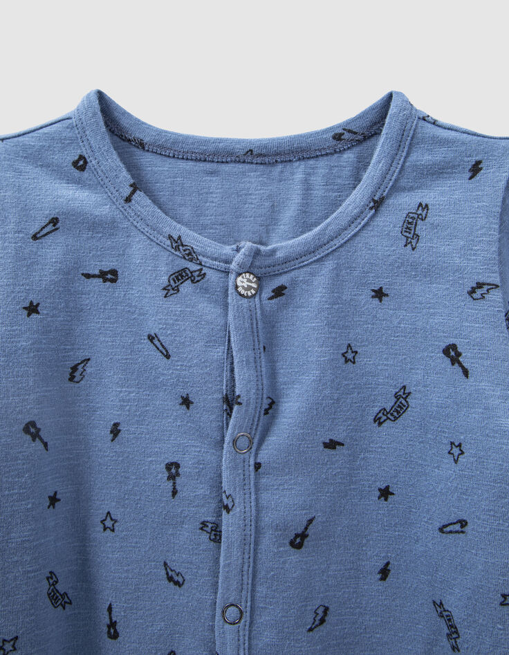 Baby’s medium blue rock print organic cotton sleepsuit-3