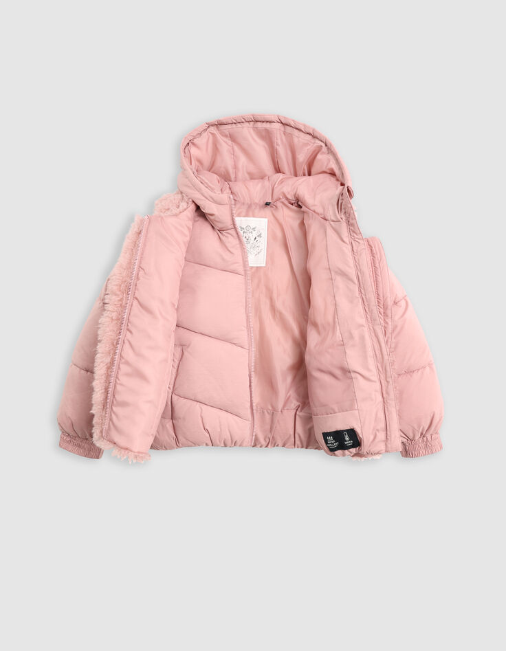 Rosa 2-in-1-Daunenjacke für Mädchen mit Sherpa-Weste-7