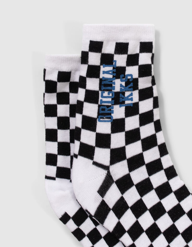 Boys’ black checkerboard/white striped socks-4