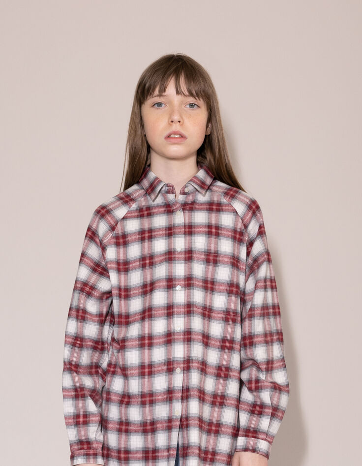 Girl's burgundy plaid shirt-1